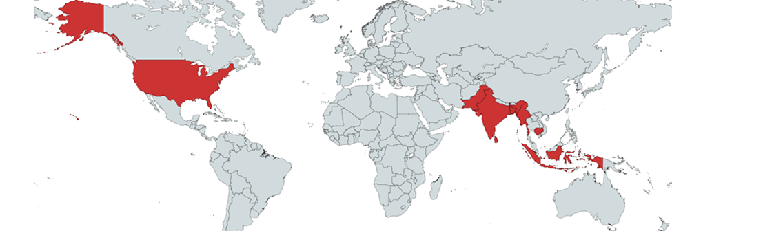 World map with countries highlighted where AFWA is present